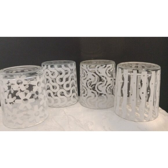 Areware Set Of 4 Art Novu White Barware Glass Tumblers 3"1/2x3"1/4 - Picture 7 of 8